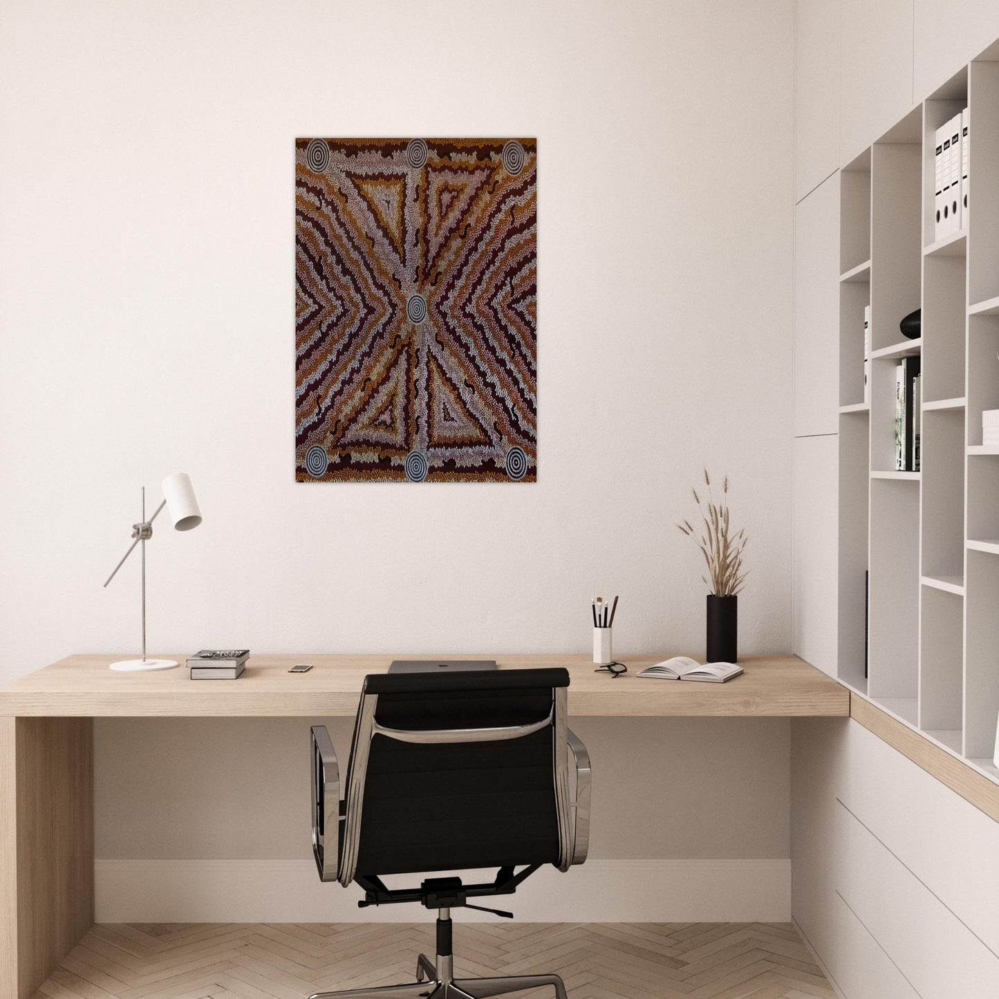 Witchetty Grub Dreaming - 1983 - Clifford Possum Tjapaltjarri Brushed Aluminum Print - 70x100 cm / 28x40 inches | Clifford Possum Tjapaltjarri Aluminum Print | Clifford Possum Tjapaltjarri Prints