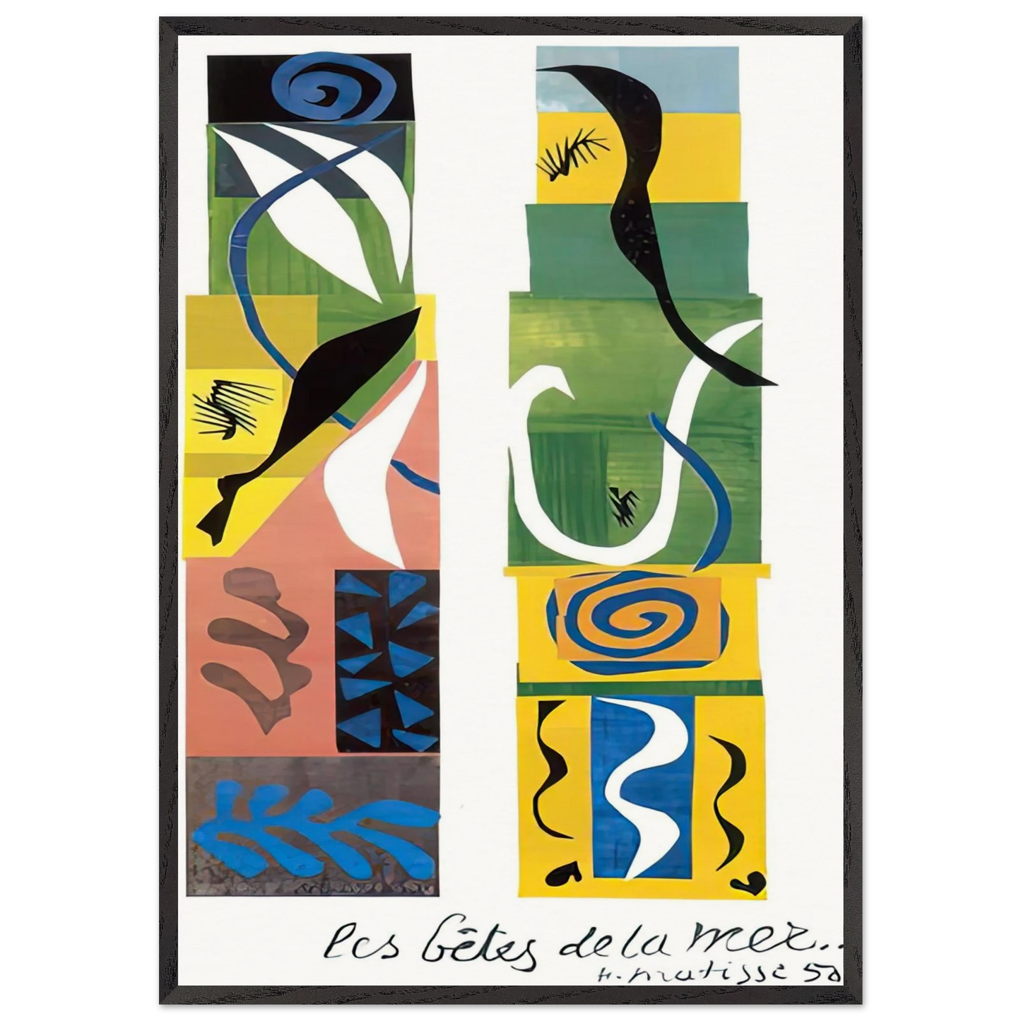 THE BEASTS OF THE SEA 1950 - Henri Matisse 70x100 cm / 28x40 inches Framed Art Print – Black Wooden Frame