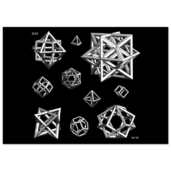 MC Escher - STUDY FOR STARS Wall Art - 30x40 cm / 12x16 inches - Premium Wooden Framed Poster With Fine Art Paper - Black frame