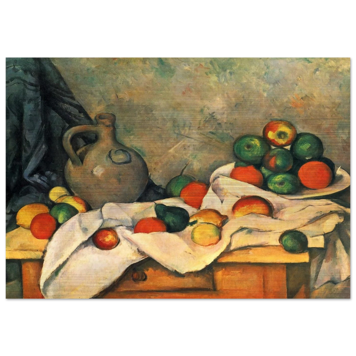 Curtain, Jug and Fruit - Paul Cézanne Brushed Aluminum Print - 70x100 cm / 28x40 inches | Paul Cézanne Aluminum Print | Paul Cézanne Prints