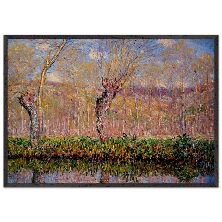 The Banks of the River Epte in Springtime - claude monet 70x100 cm / 28x40 inches Framed Art Print – Black Wooden Frame