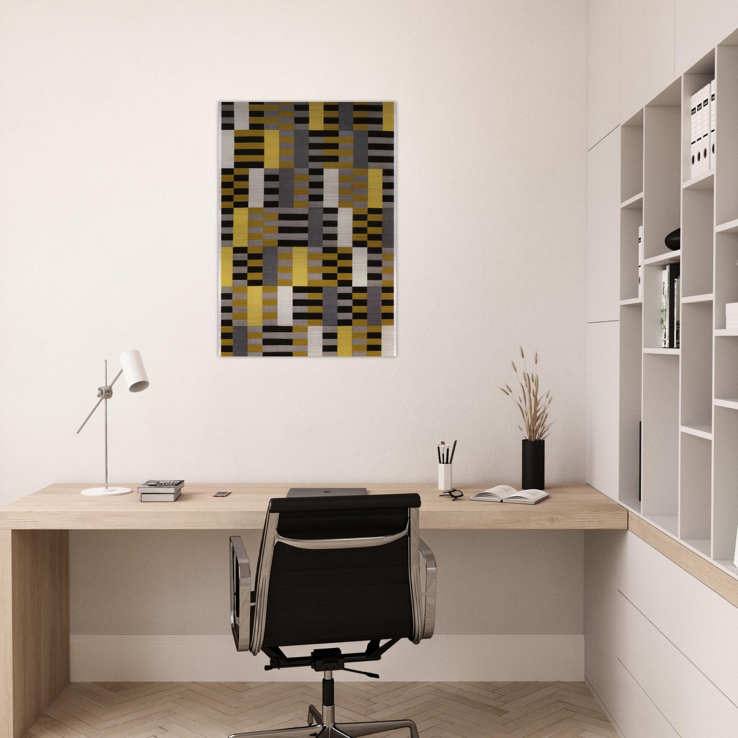 BLACK WHITE YELLOW 1926 - Anni Albers Brushed Aluminum Print - 70x100 cm / 28x40 inches | Anni Albers Aluminum Print | Anni Albers Prints