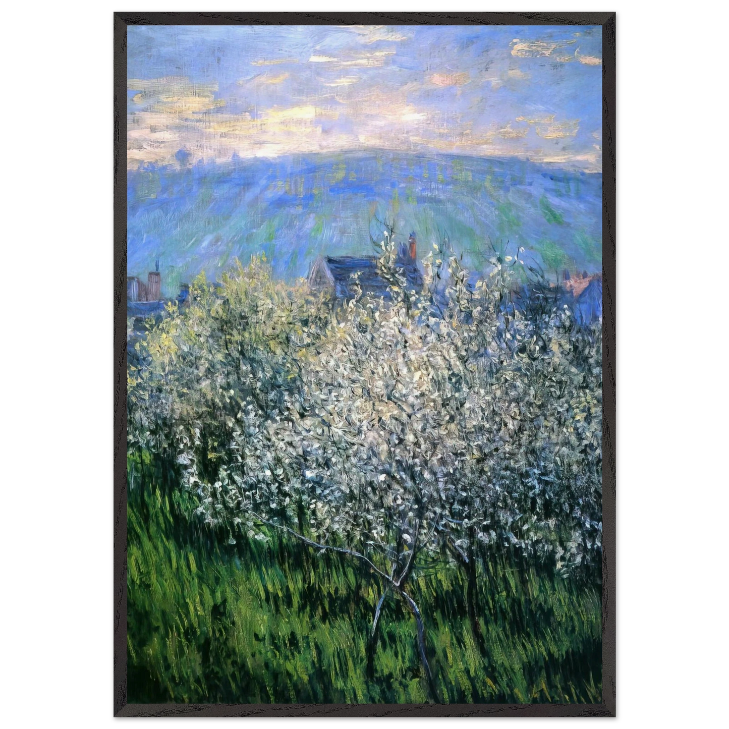 Plums Blossom - claude monet 70x100 cm / 28x40 inches Framed Art Print – Black Wooden Frame