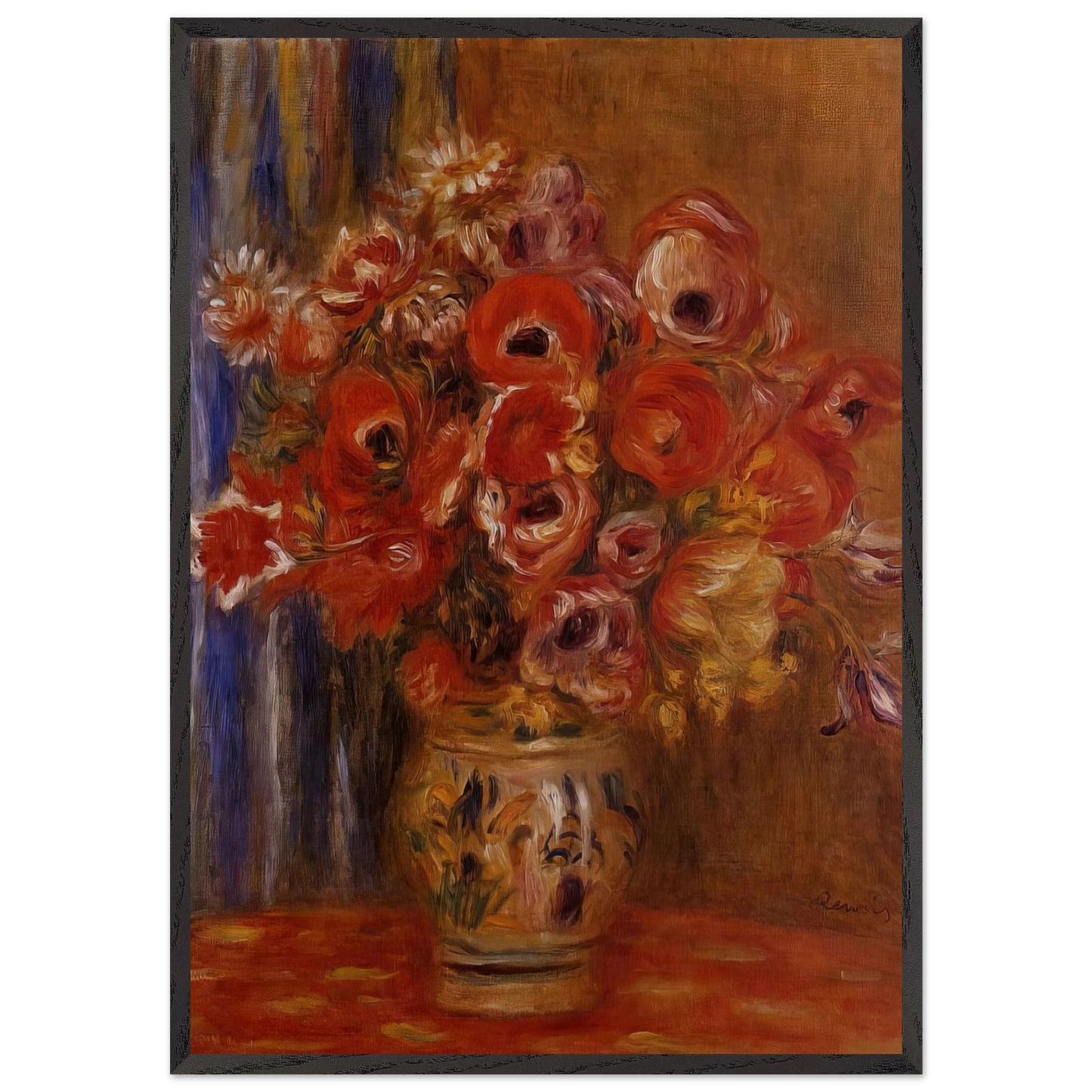 Vase of Tulips and Anemones - Pierre-Auguste Renoir 70x100 cm / 28x40 inches Framed Art Print – Black Wooden Frame