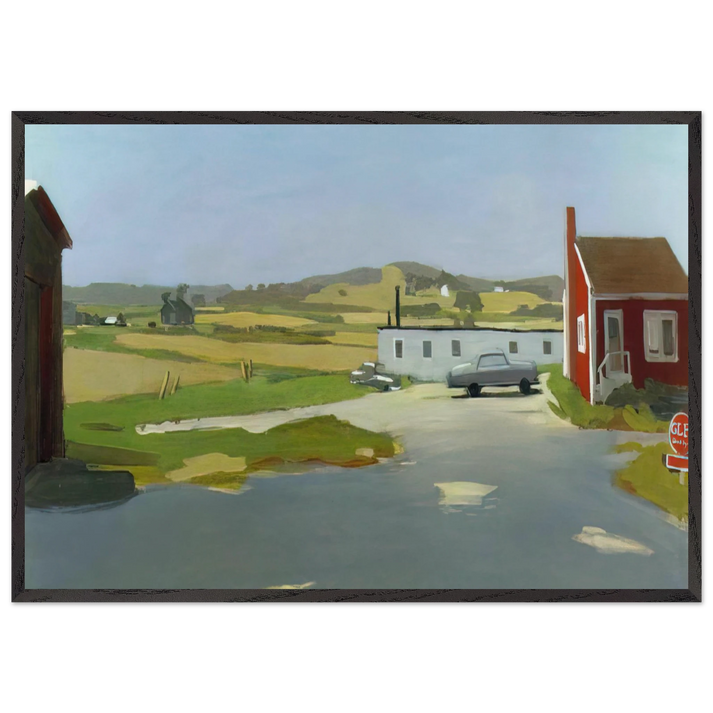 LONG ISLAND LANDSCAPE WITH RED BUILDING 1962 - Fairfield Porter 70x100 cm / 28x40 inches Framed Art Print – Black Wooden Frame
