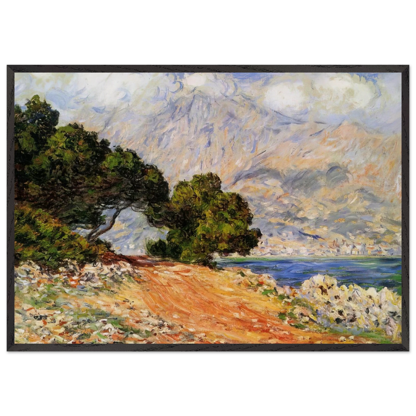 Meton Seen from Cap Martin - claude monet 70x100 cm / 28x40 inches Framed Art Print – Black Wooden Frame
