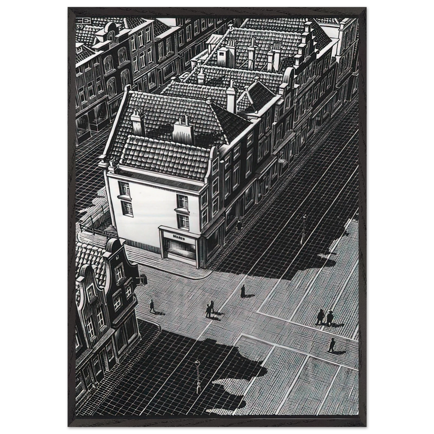 DELFT - MC Escher 70x100 cm / 28x40 inches Framed Art Print – Black Wooden Frame | Maurits Cornelis Escher Prints