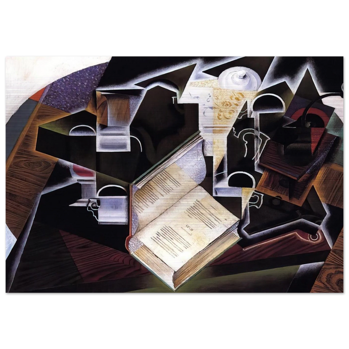 BOOK PIPE AND GLASSES - Juan Gris Brushed Aluminum Print - 70x100 cm / 28x40 inches | Juan Gris Aluminum Print | Juan Gris Prints
