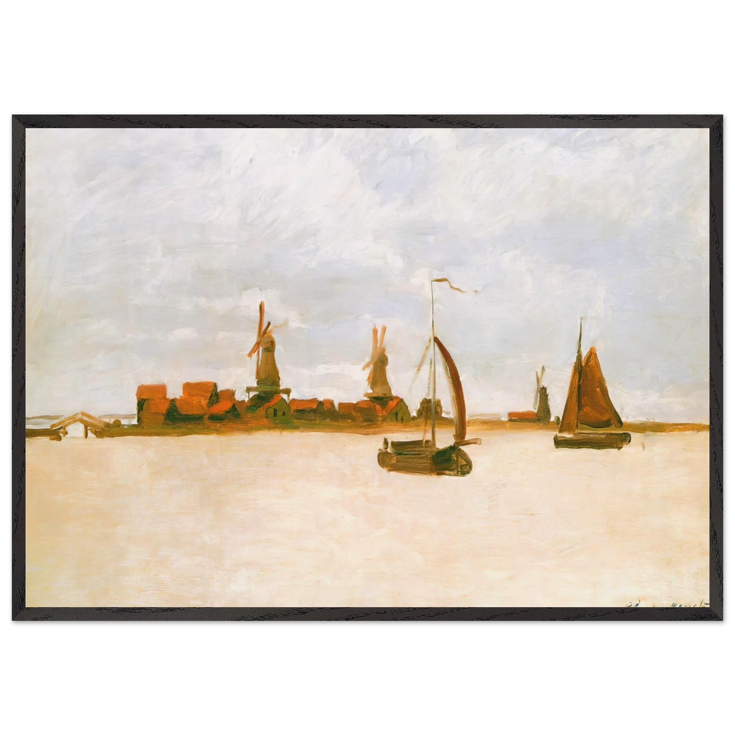 The Voorzaan - claude monet 70x100 cm / 28x40 inches Framed Art Print – Black Wooden Frame