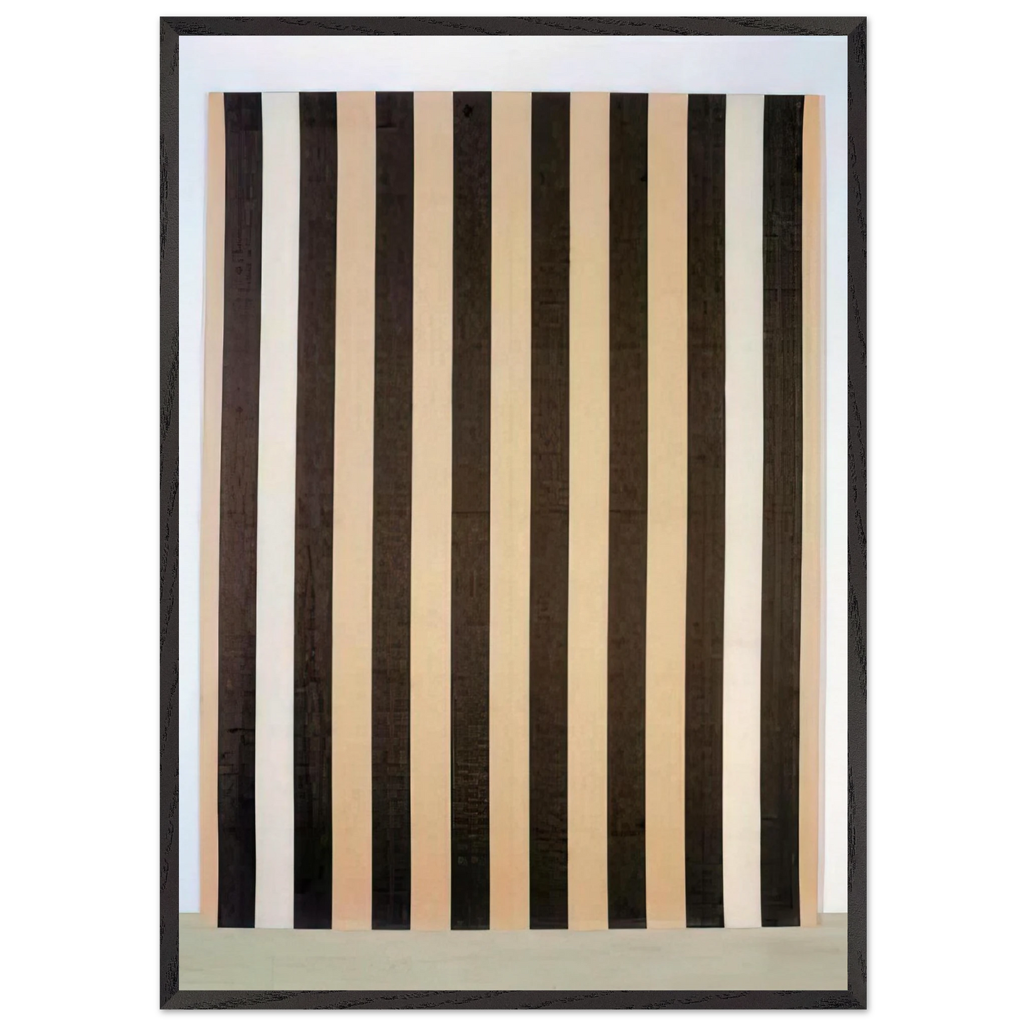 Peinture acrylique blanche sur tissu raye blanc et marron - 1972 - Daniel Buren 70x100 cm / 28x40 inches Framed Art Print – Black Wooden Frame