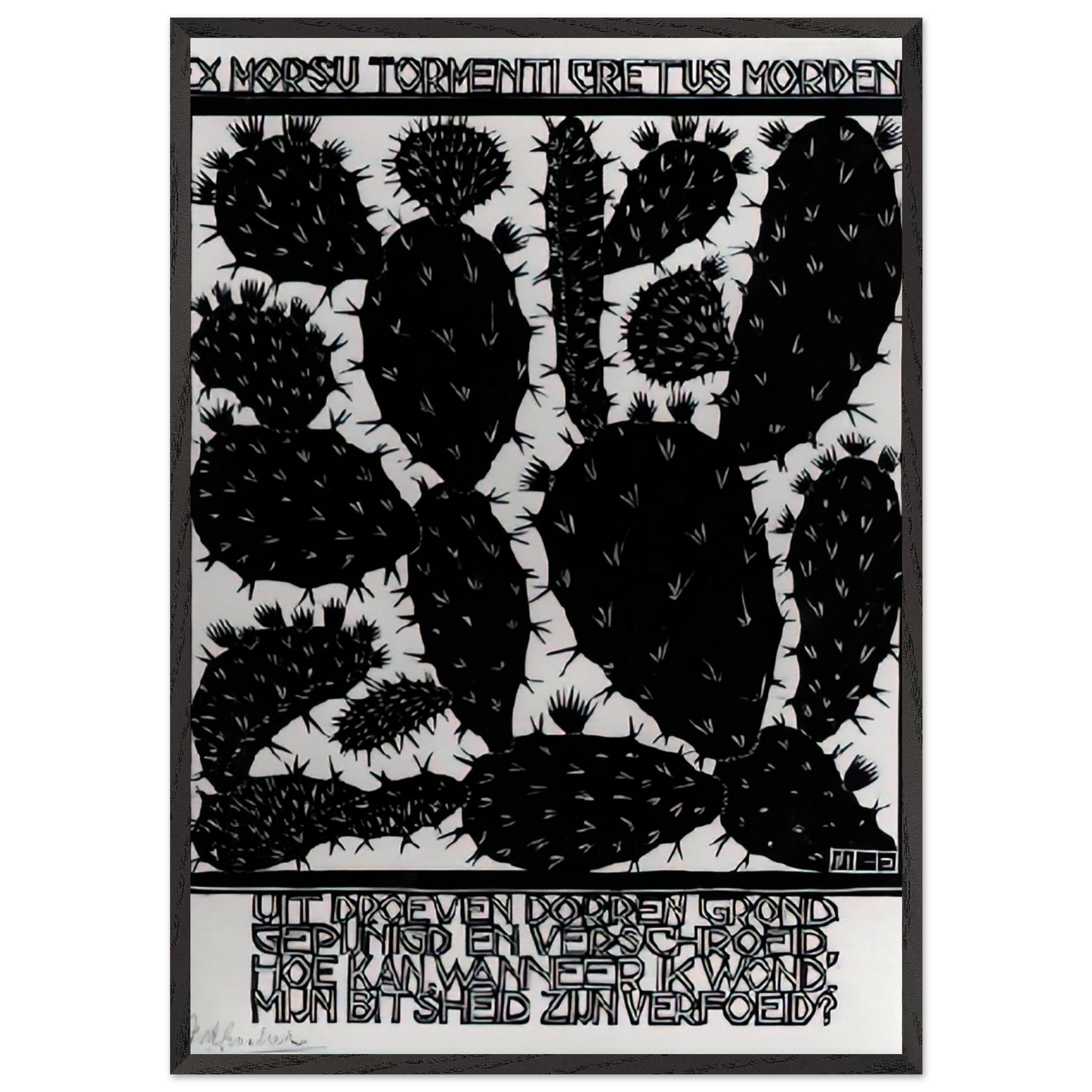 EMBLEMATA CACTUS - MC Escher 70x100 cm / 28x40 inches Framed Art Print – Black Wooden Frame | Maurits Cornelis Escher Prints