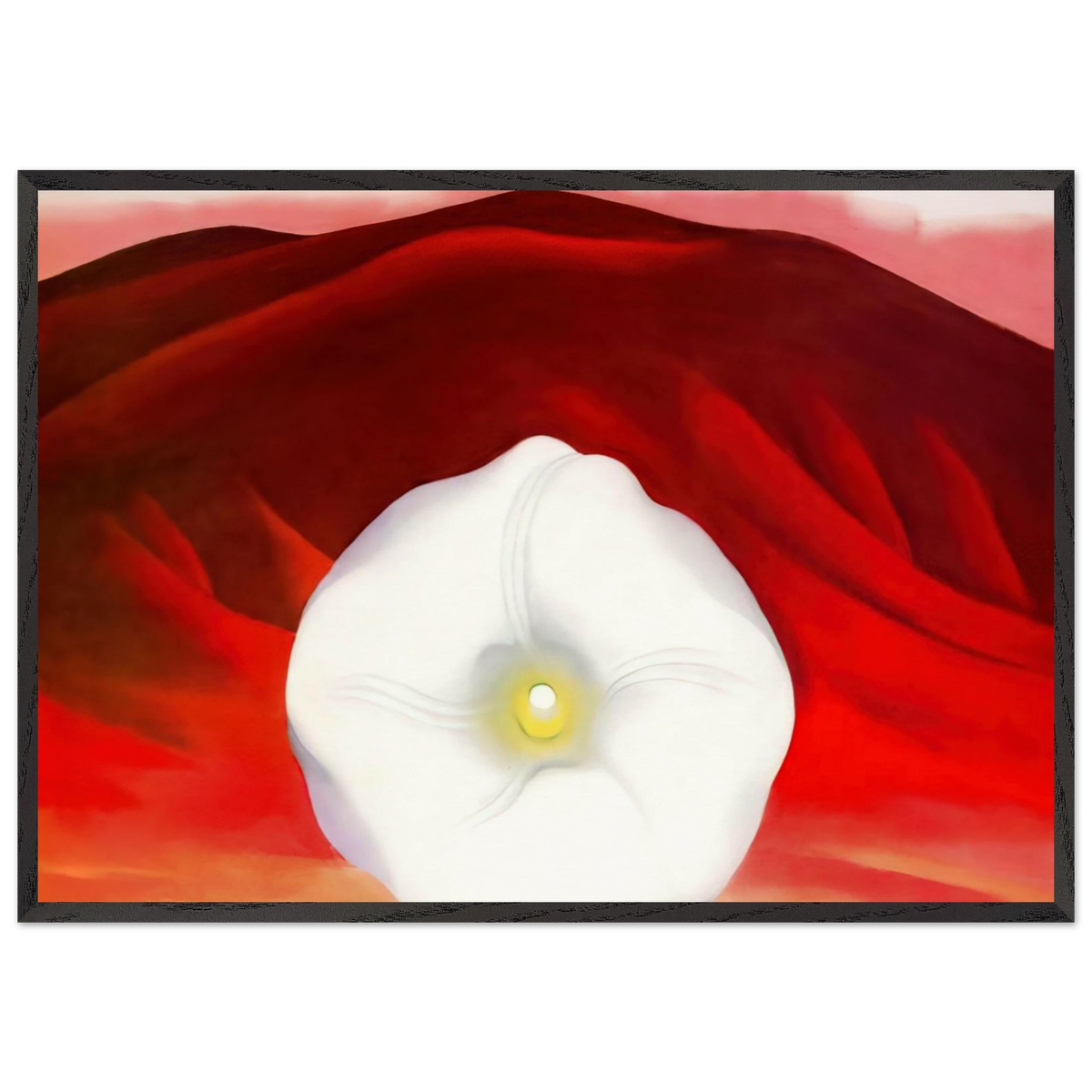 Red hills and white flower - Georgia OKeeffe 70x100 cm / 28x40 inches Framed Art Print – Black Wooden Frame