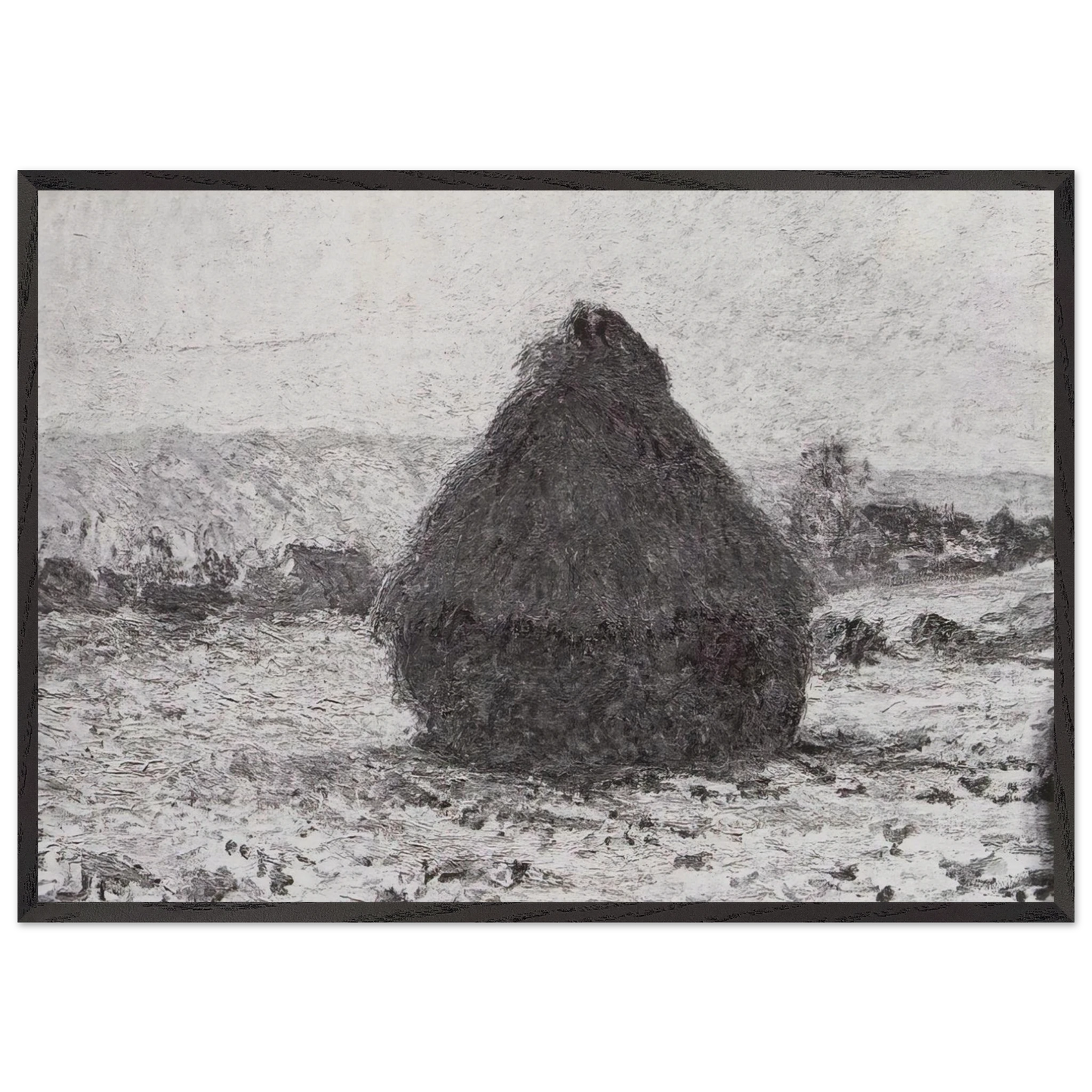 Grainstack in the Sunlight Snow Effect - claude monet 70x100 cm / 28x40 inches Framed Art Print – Black Wooden Frame