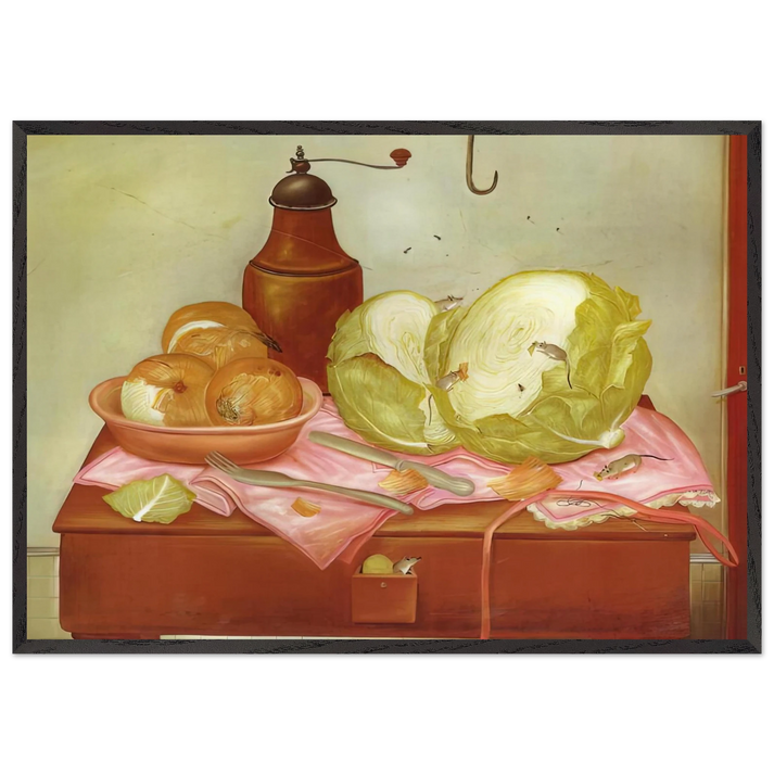 KITCHEN TABLE 1 - Fernando Botero 70x100 cm / 28x40 inches Framed Art Print – Black Wooden Frame