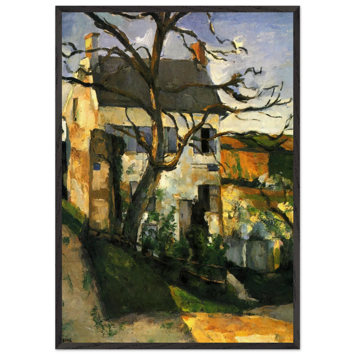 The House and the Tree - Paul Cezanne 70x100 cm / 28x40 inches Framed Art Print – Black Wooden Frame