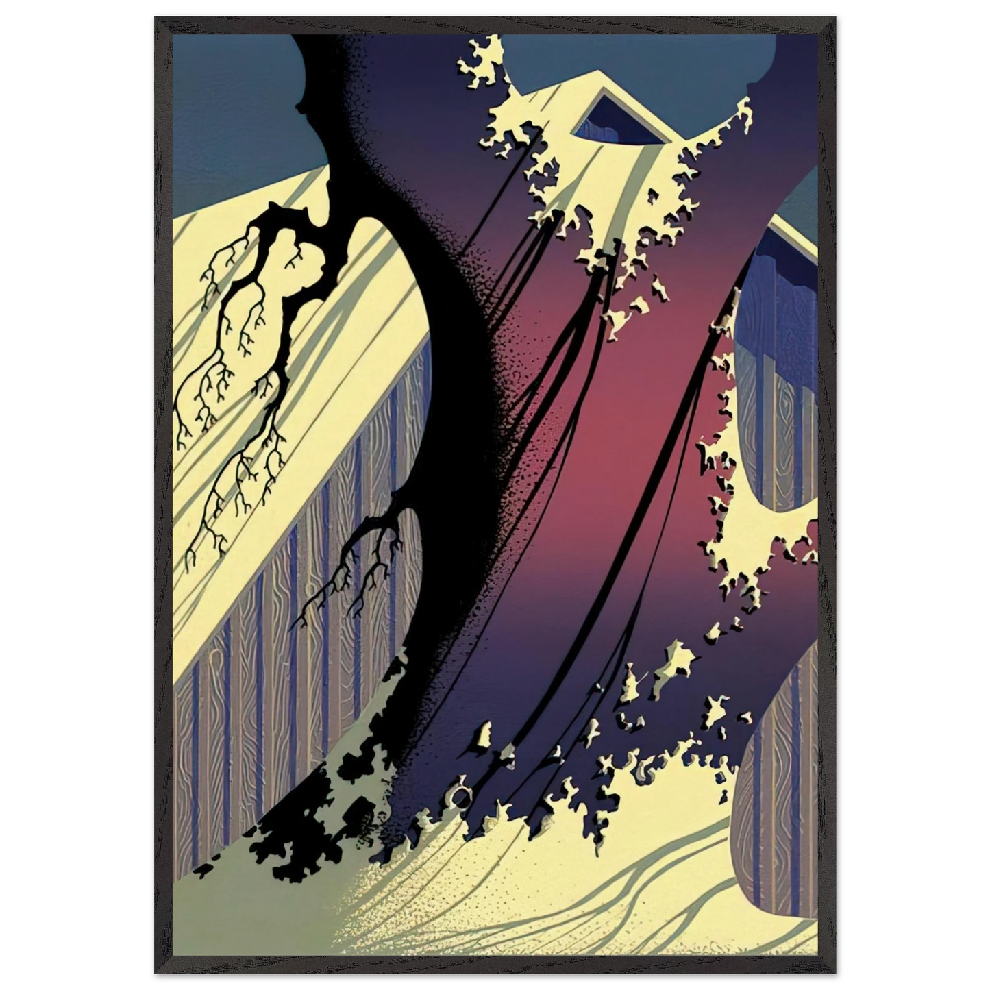 Mauve Barn - Eyvind Earle 70x100 cm / 28x40 inches Framed Art Print – Black Wooden Frame