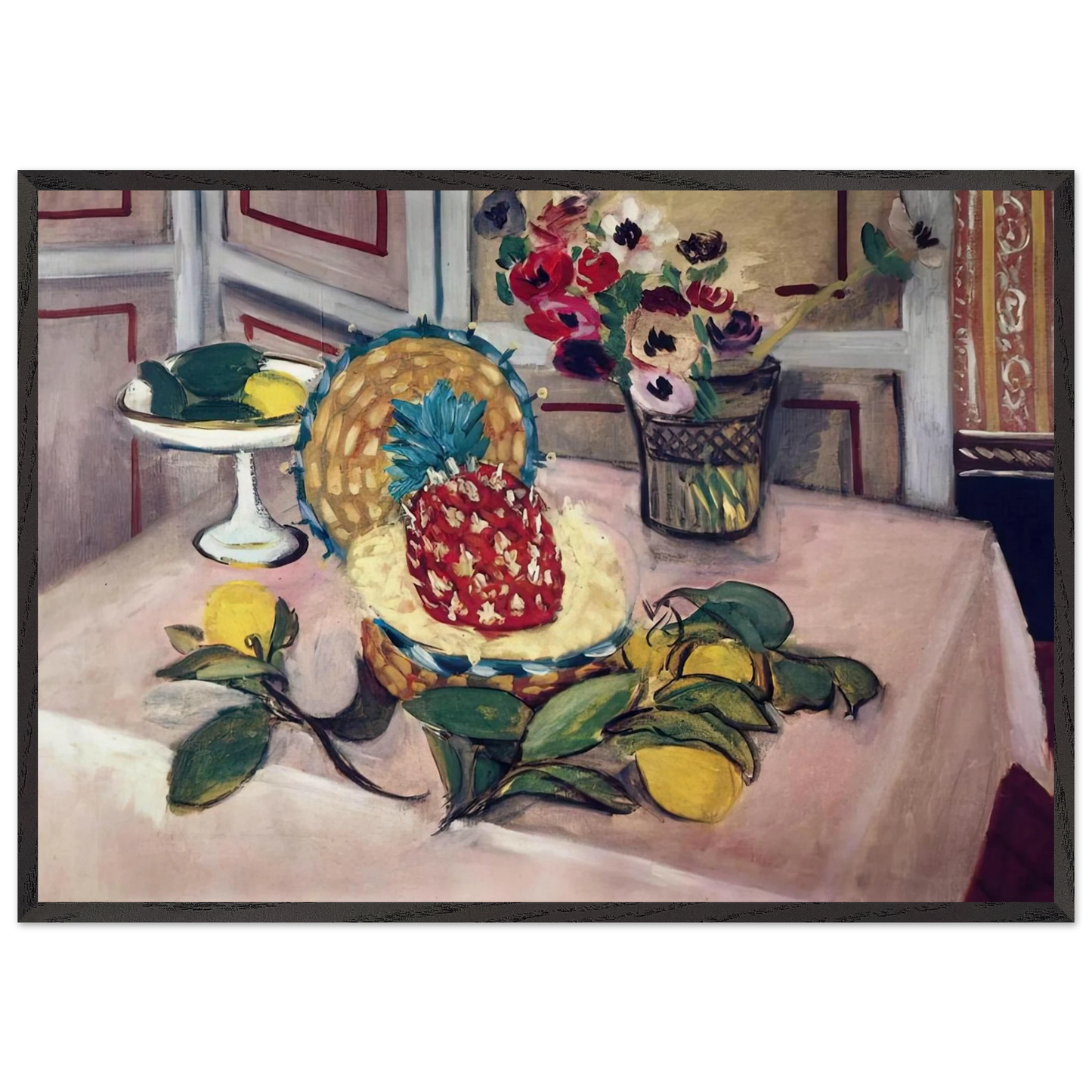 STILL LIFE WITH PINEAPPLES 1 - Henri Matisse 70x100 cm / 28x40 inches Framed Art Print – Black Wooden Frame