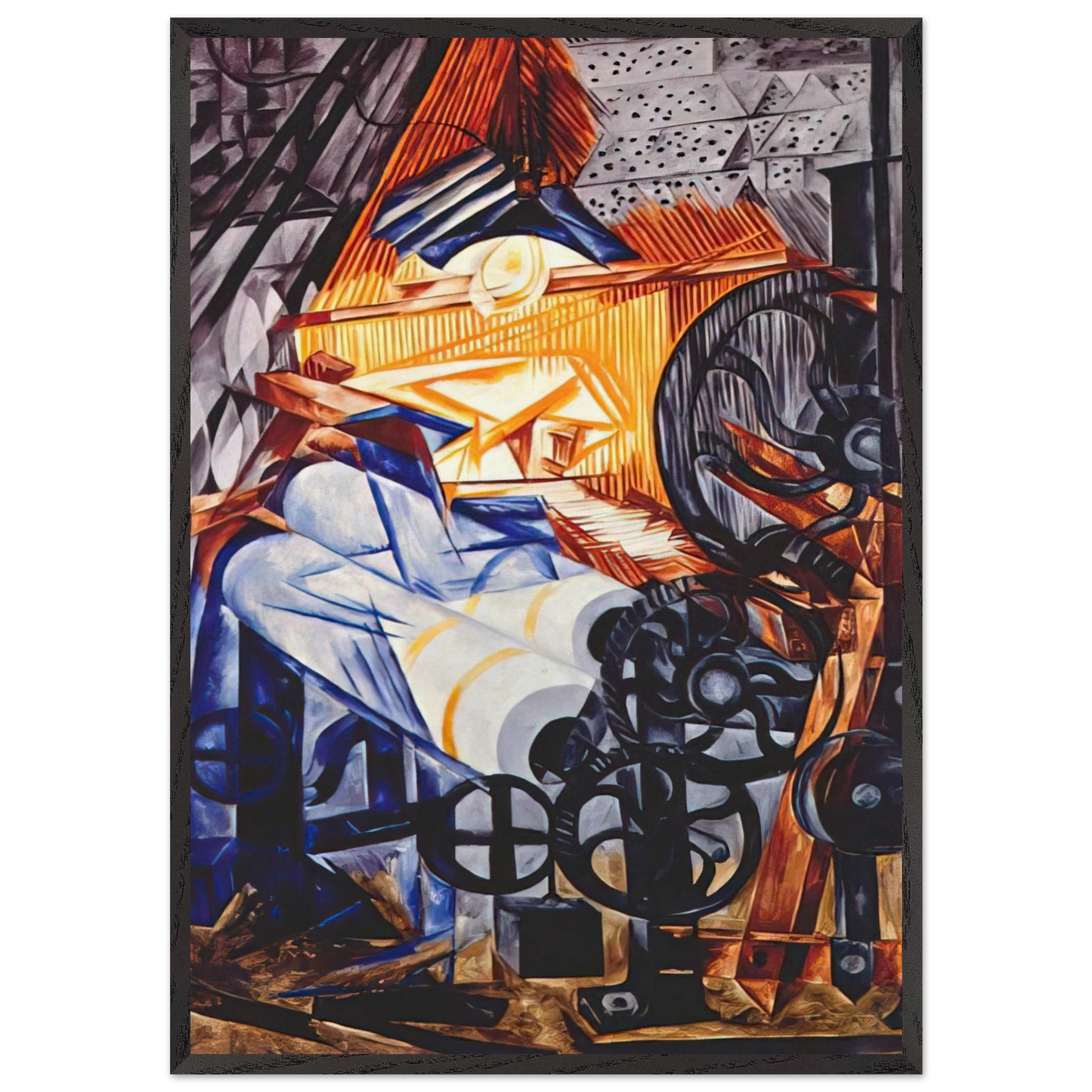 The weaver loomwoman - 1913 - Natalia Goncharova 70x100 cm / 28x40 inches Framed Art Print – Black Wooden Frame