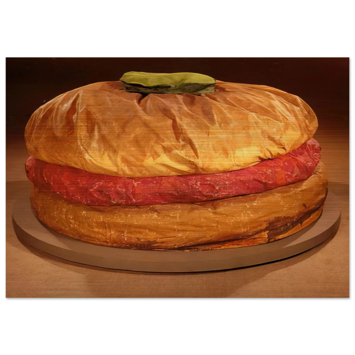 FLOOR BURGER GIANT HAMBURGER 1962 - Claes Oldenburg Brushed Aluminum Print - 70x100 cm / 28x40 inches | Claes Oldenburg Aluminum Print | Claes Oldenburg Prints