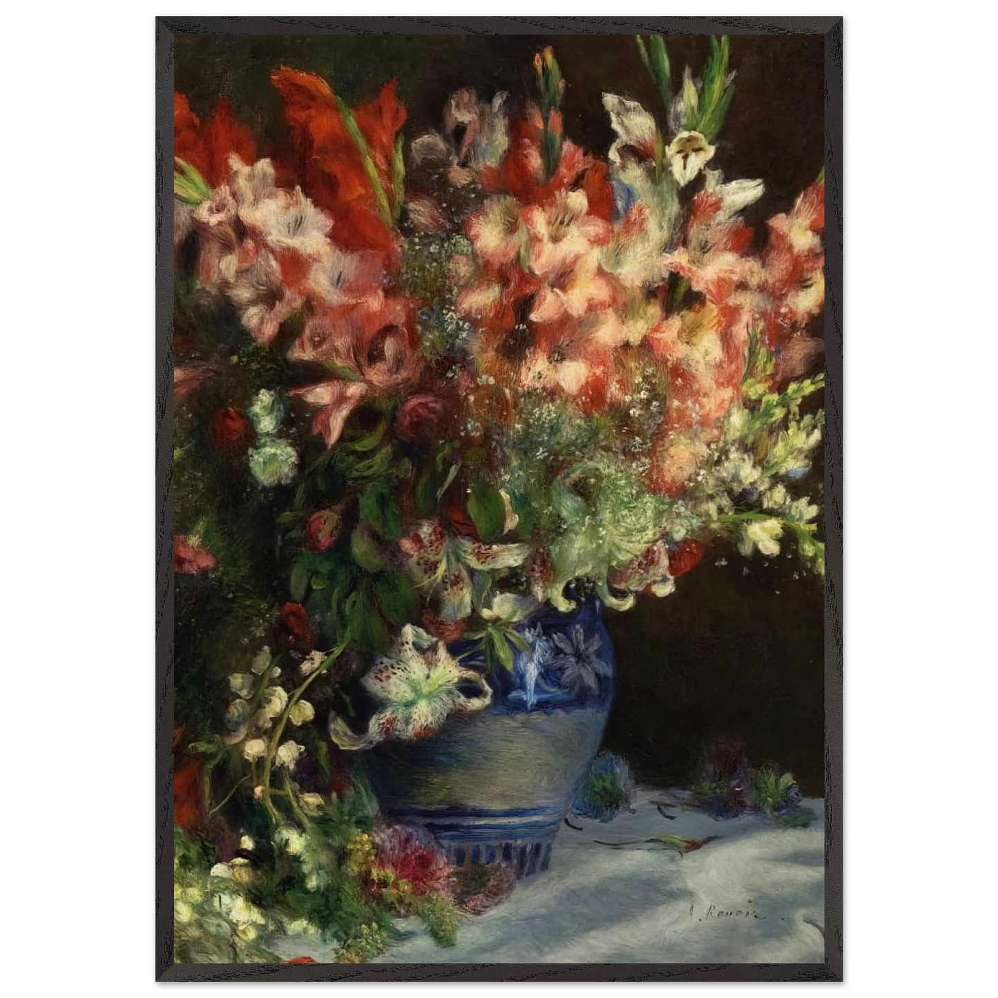 Gladiolas in a Vase - Pierre-Auguste Renoir 70x100 cm / 28x40 inches Framed Art Print – Black Wooden Frame