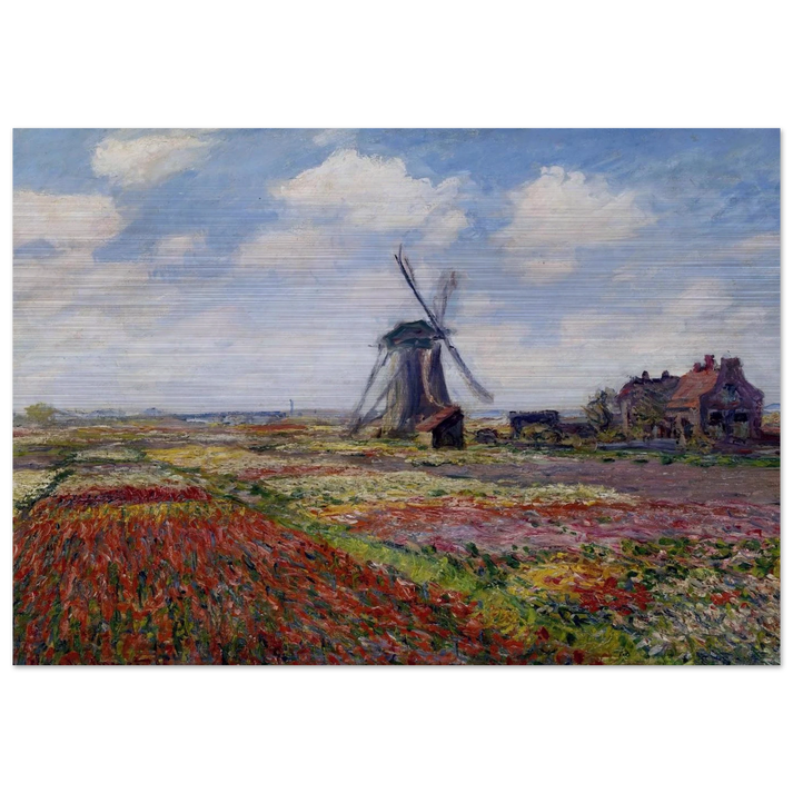 Fields of Tulip With The Rijnsburg Windmill - claude monet Brushed Aluminum Print - 70x100 cm / 28x40 inches | claude monet Aluminum Print | claude monet Prints