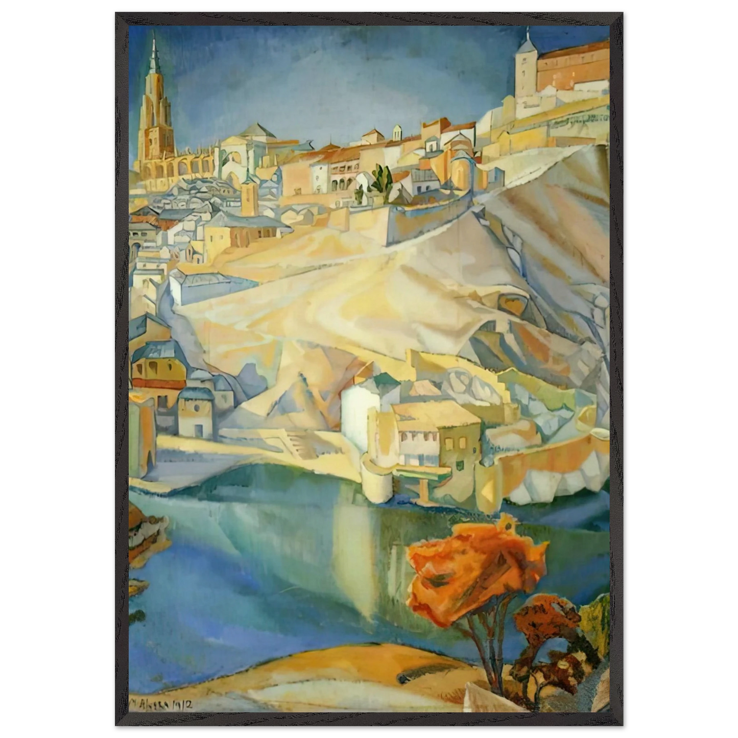 VIEW OF TOLEDO 1912 - Diego Rivera 70x100 cm / 28x40 inches Framed Art Print – Black Wooden Frame