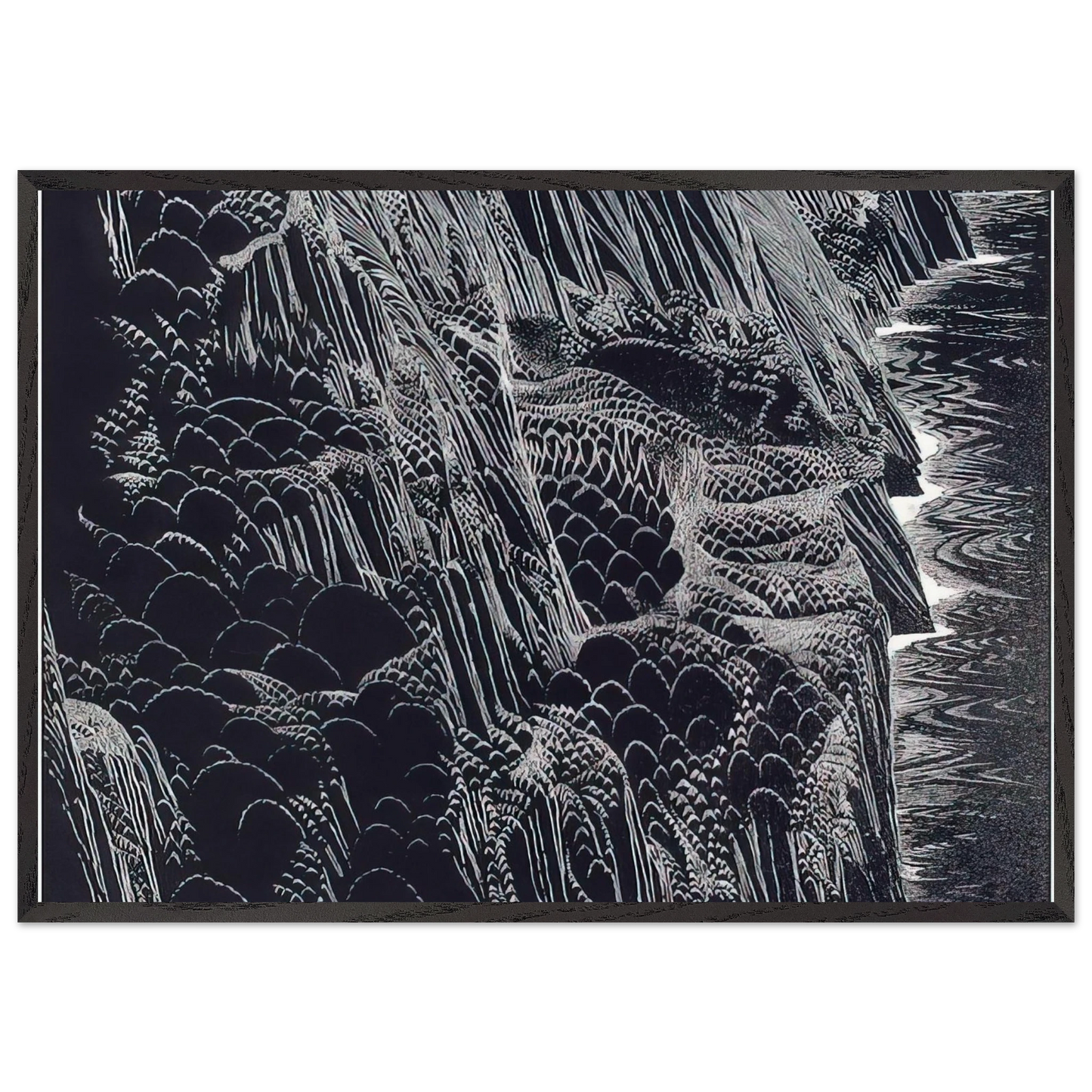 Ocean Cliffs - Eyvind Earle 70x100 cm / 28x40 inches Framed Art Print – Black Wooden Frame