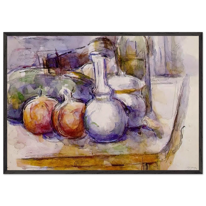 Still Life with Carafe Sugar Bowl Bottle Pommegranates and Watermelon - Paul Cezanne 70x100 cm / 28x40 inches Framed Art Print – Black Wooden Frame
