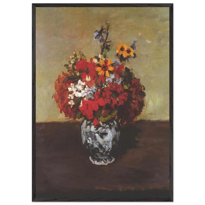 Dahlias In A Delft Vase - Paul Cezanne 70x100 cm / 28x40 inches Framed Art Print – Black Wooden Frame