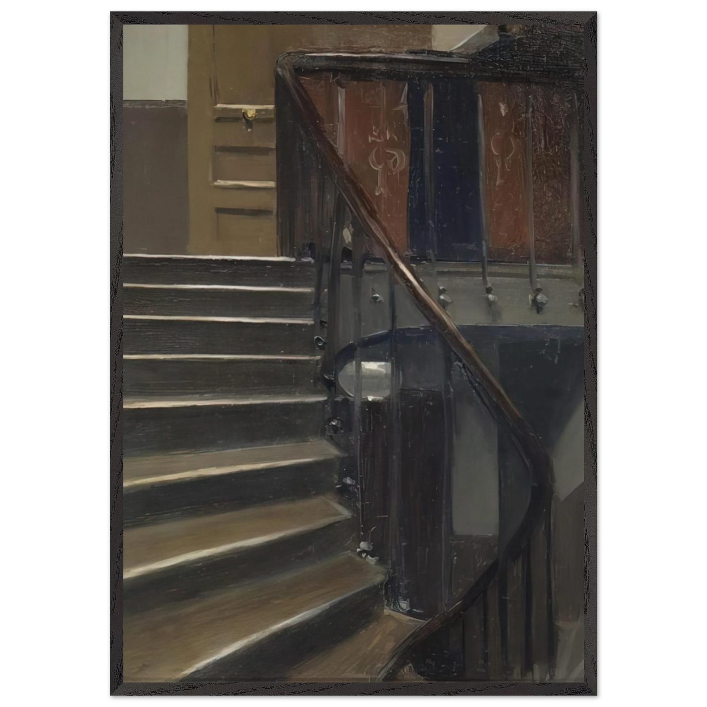 Stairway at 48 rue de Lille Paris - Edward Hopper 70x100 cm / 28x40 inches Framed Art Print – Black Wooden Frame