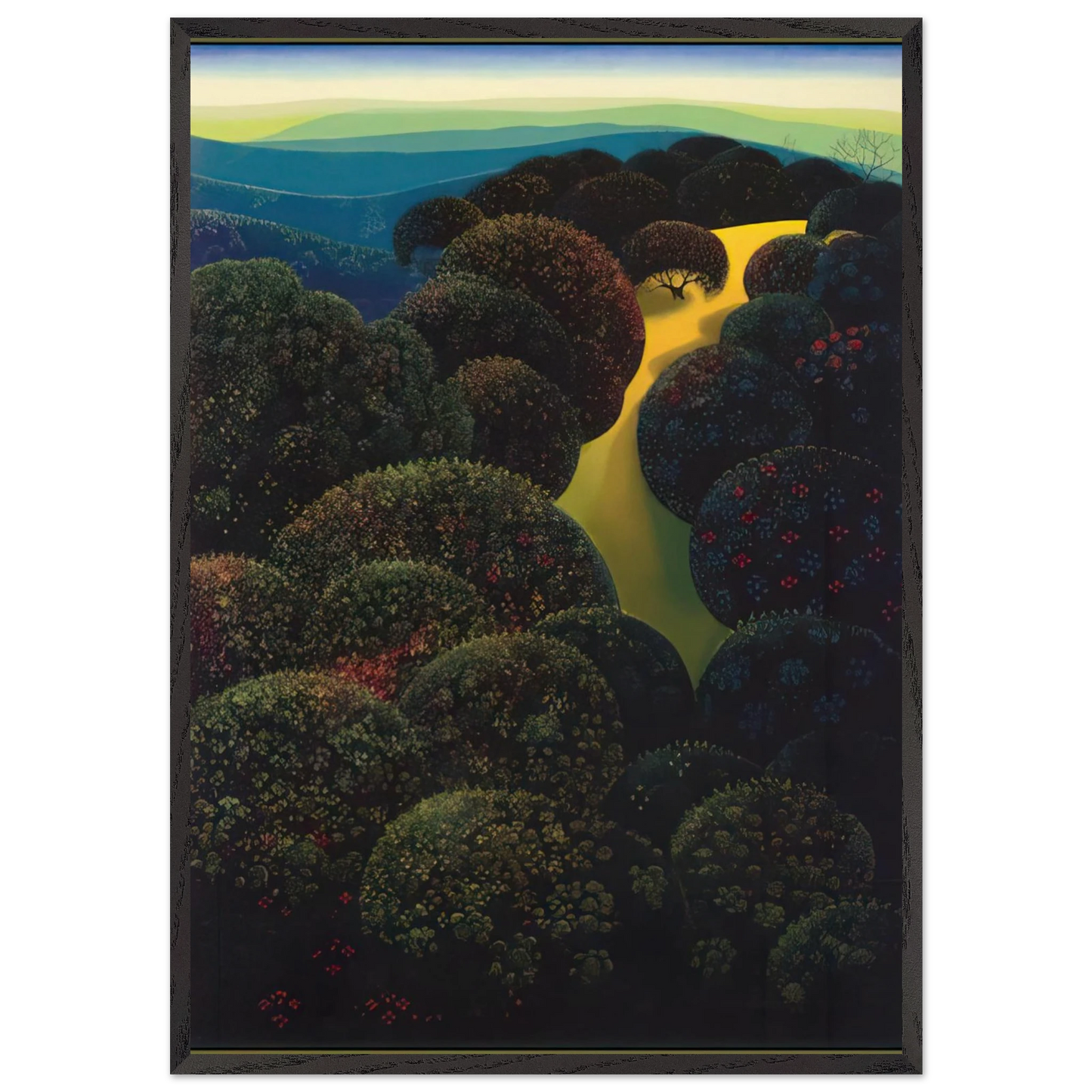 Hidden Pasture - Eyvind Earle 70x100 cm / 28x40 inches Framed Art Print – Black Wooden Frame