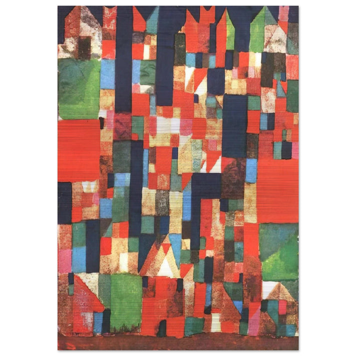 CITY PICTURE WITH RED AND GREEN ACCENTS 1921 - Paul Klee Brushed Aluminum Print - 70x100 cm / 28x40 inches | Paul Klee Aluminum Print | Paul Klee Prints