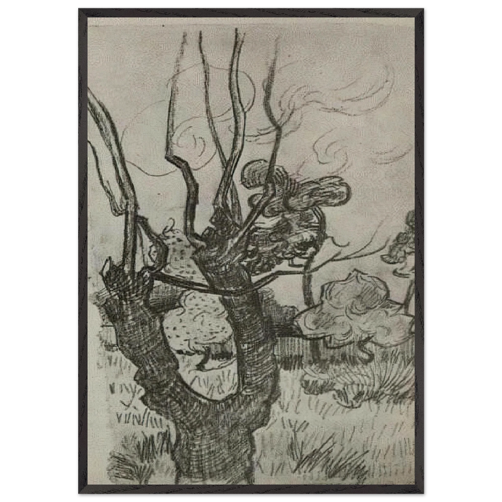A Bare Treetop in the Garden of the Asylum - Vincent van Gogh 70x100 cm / 28x40 inches Framed Art Print – Black Wooden Frame