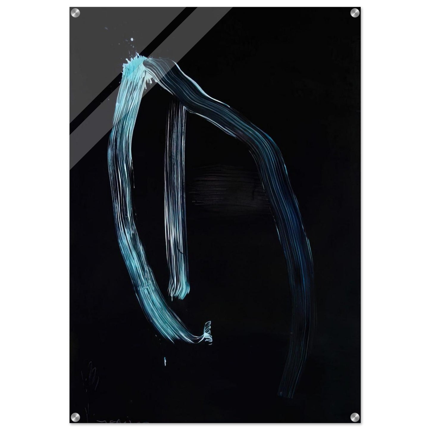 Blue Calligraphic Lines on Dark Blue - 1963 - Jiro Yoshihara Acrylic Print - 70x100 cm / 28x40″ inches | Jiro Yoshihara Wall Art | Jiro Yoshihara Prints