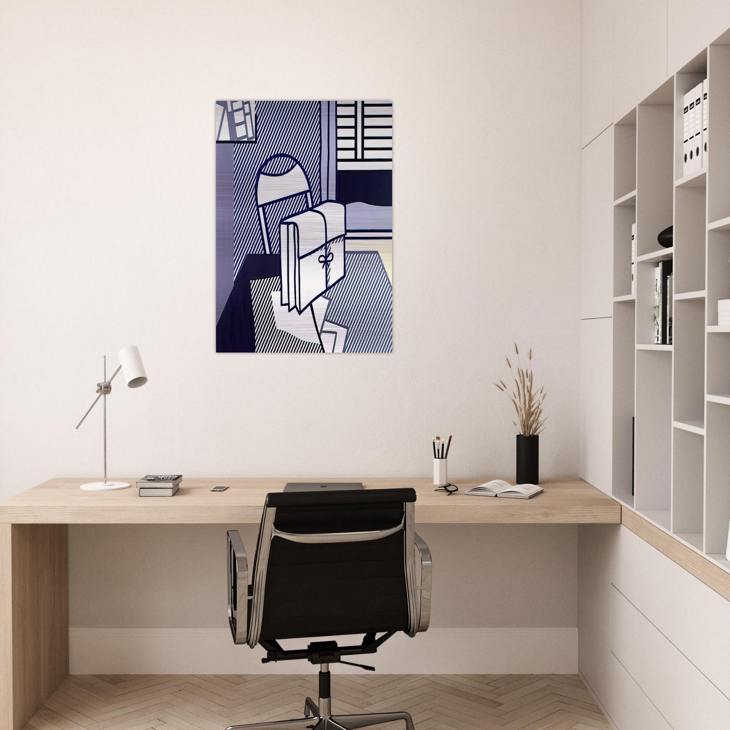 STILL LIFE WITH DOSSIER 1976 - Roy Lichtenstein Brushed Aluminum Print - 70x100 cm / 28x40 inches | Roy Lichtenstein Aluminum Print | Roy Lichtenstein Prints