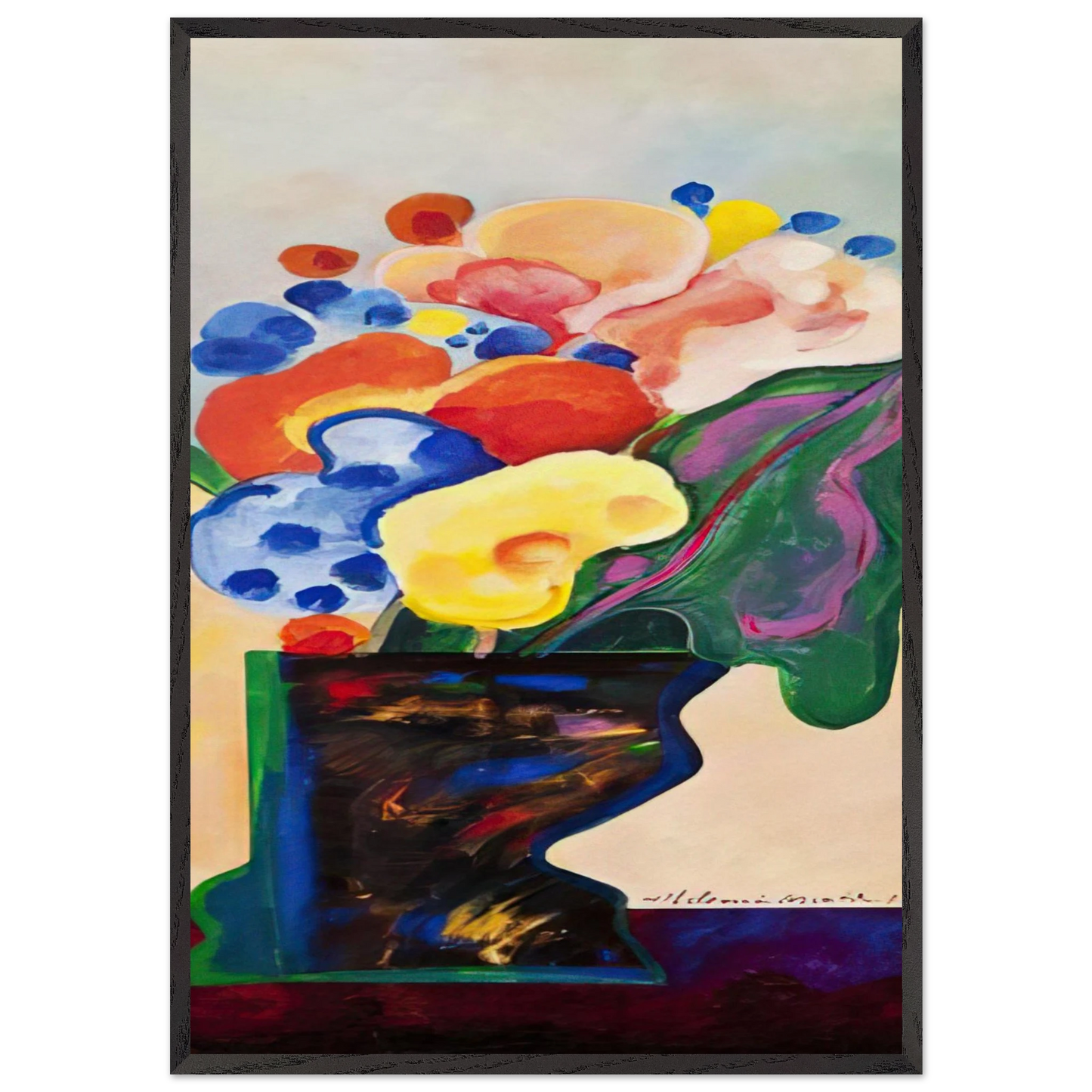 Vase With Flowers - 1990 - Aldemir Martins 70x100 cm / 28x40 inches Framed Art Print – Black Wooden Frame