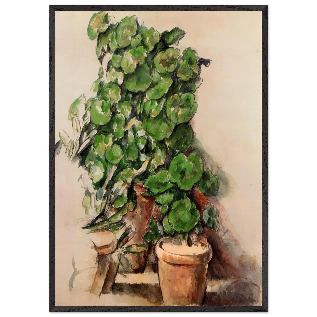 Pots of Geraniums - Paul Cezanne 70x100 cm / 28x40 inches Framed Art Print – Black Wooden Frame