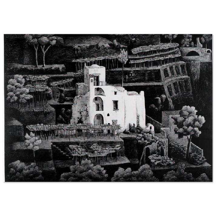 MC Escher - FARMHOUSE RAVELLO Wall Art - 60x80 cm / 24x32 inches - Premium Wooden Framed Poster With Fine Art Paper - Wood frame