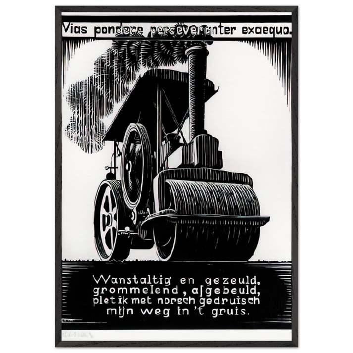 EMBLEMATA STEAMROLLER - MC Escher 70x100 cm / 28x40 inches Framed Art Print – Black Wooden Frame | Maurits Cornelis Escher Prints