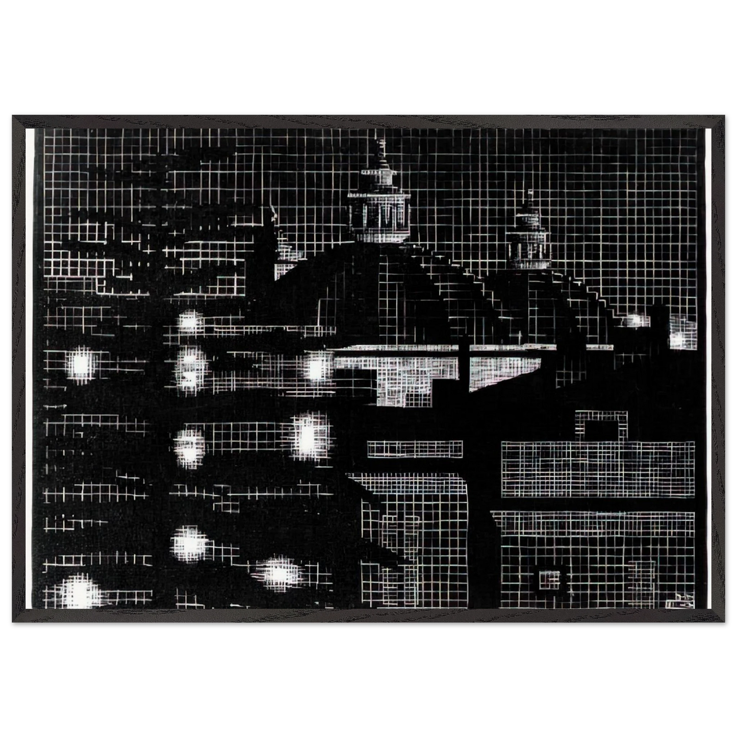 NOCTURNAL ROME 5 - MC Escher 70x100 cm / 28x40 inches Framed Art Print – Black Wooden Frame | Maurits Cornelis Escher Prints