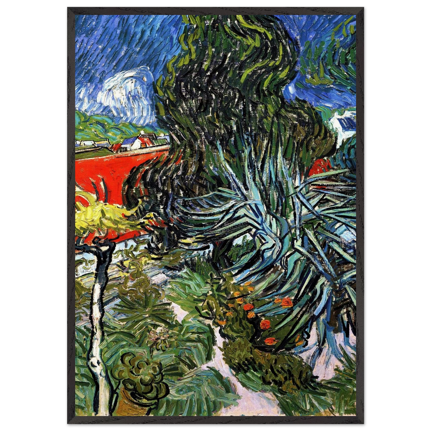 The Garden of Doctor Gachet at Auvers-sur-Oise - Vincent van Gogh 70x100 cm / 28x40 inches Framed Art Print – Black Wooden Frame