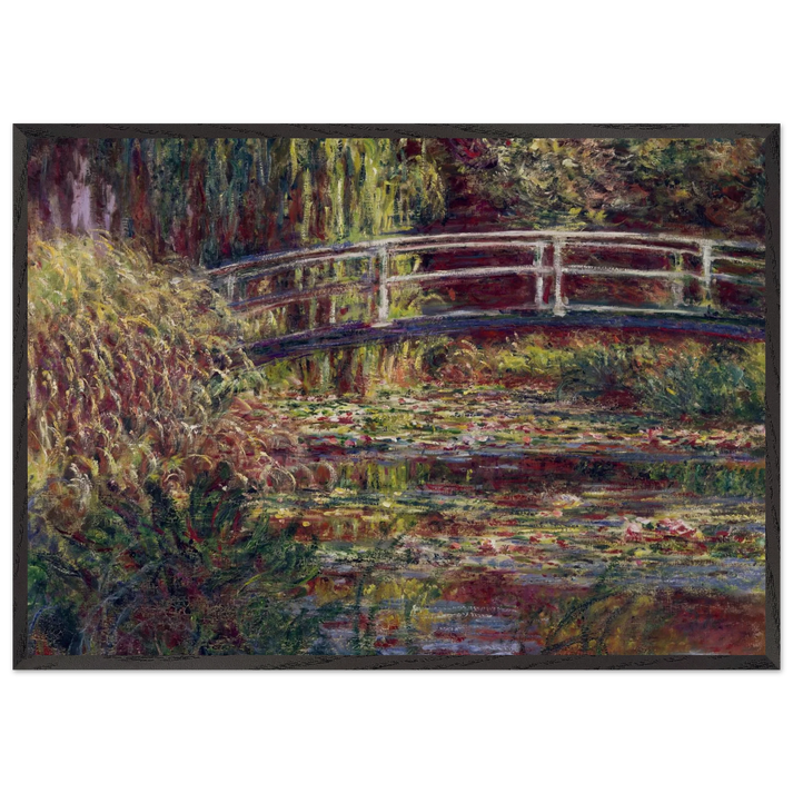 The Japanese Bridge The Water-Lily Pond Symphony in Rose - claude monet 70x100 cm / 28x40 inches Framed Art Print – Black Wooden Frame