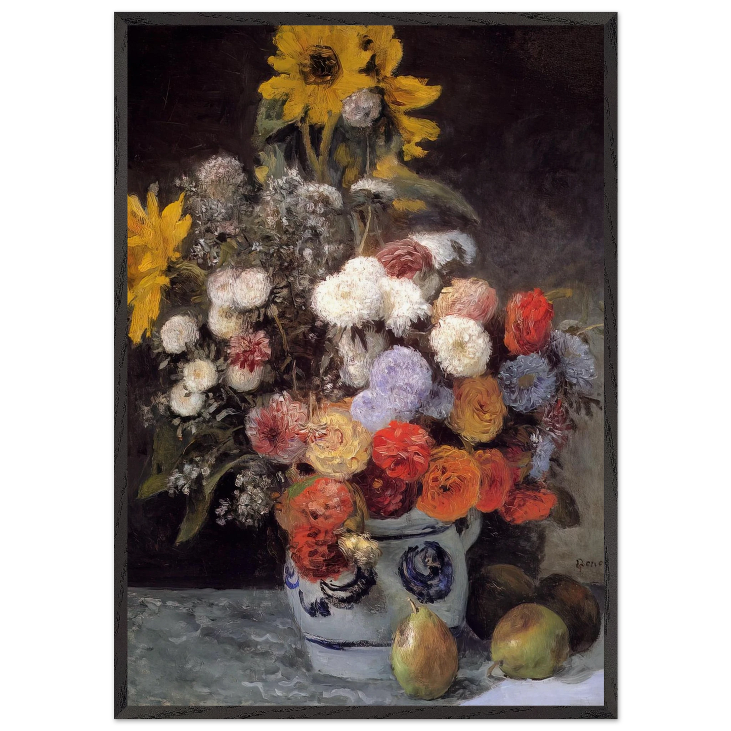 Mixed Flowers In An Earthware Pot - Pierre-Auguste Renoir 70x100 cm / 28x40 inches Framed Art Print – Black Wooden Frame