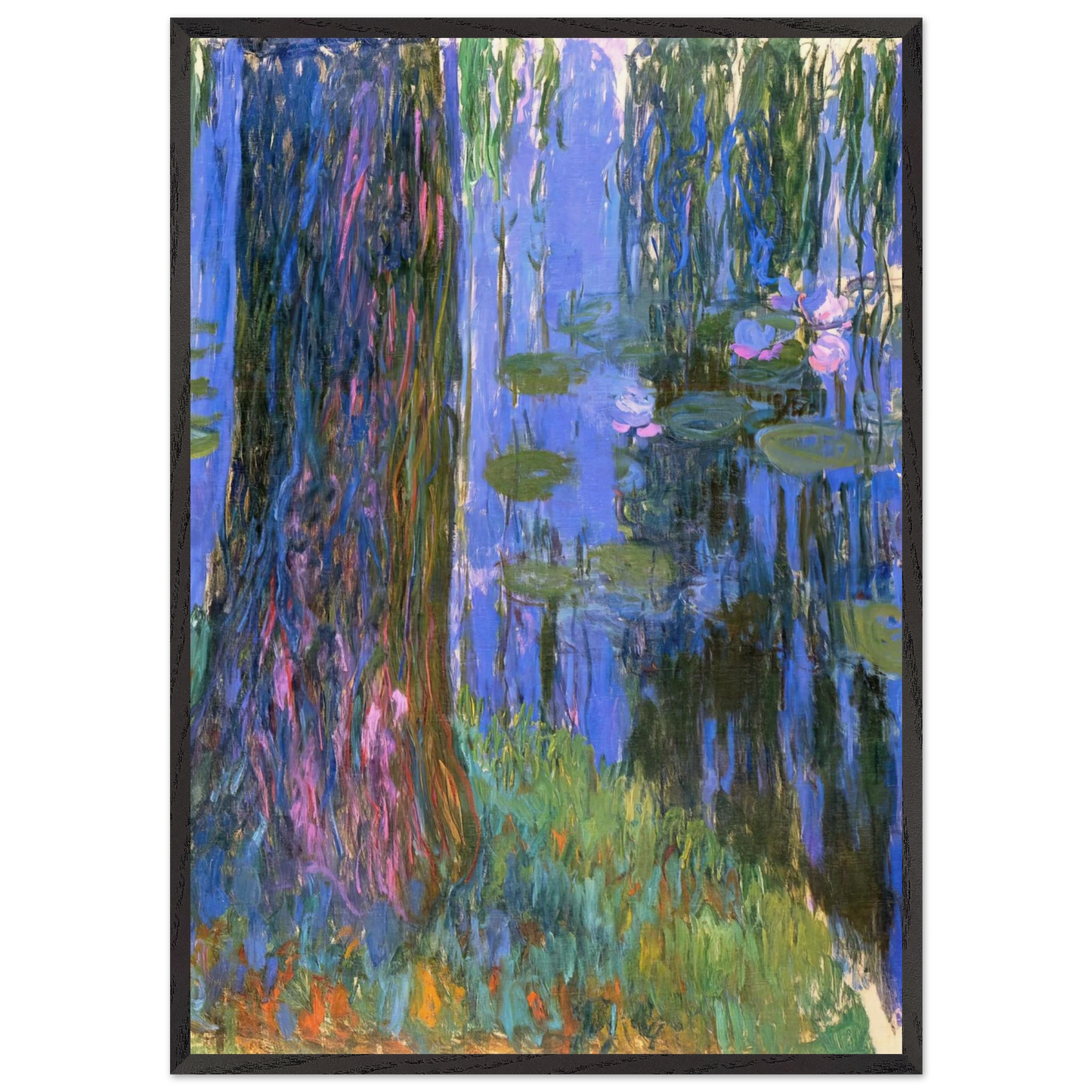 Weeping Willow and Water-Lily Pond - claude monet 70x100 cm / 28x40 inches Framed Art Print – Black Wooden Frame