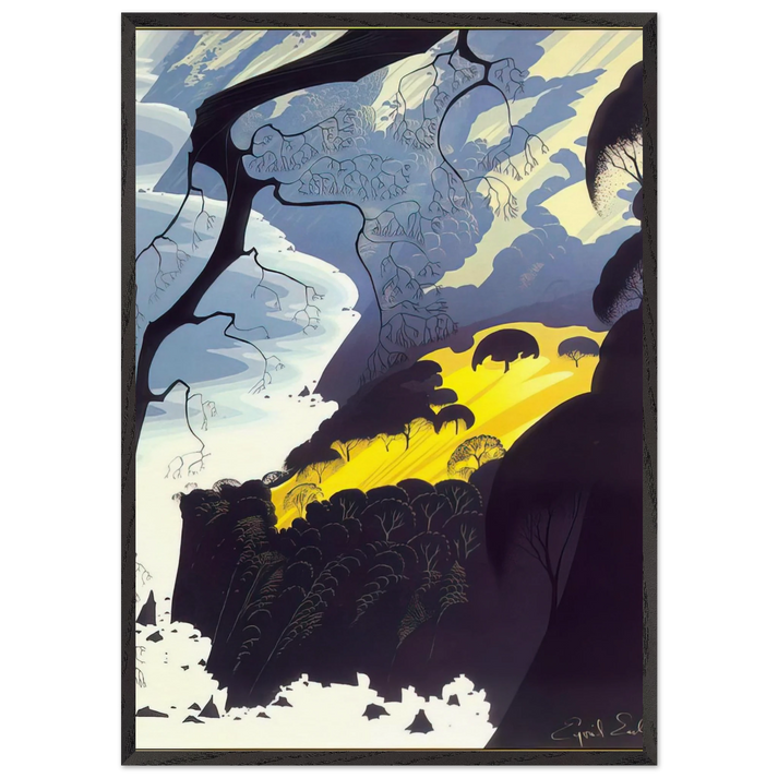 Carmel Highlands - Eyvind Earle 70x100 cm / 28x40 inches Framed Art Print – Black Wooden Frame