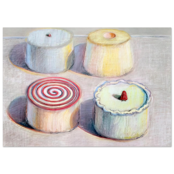 Wayne Thiebaud - Four Cakes - 1996 Wall Art - 30x40 cm / 12x16 inches - Premium Wooden Framed Poster With Fine Art Paper - Black frame