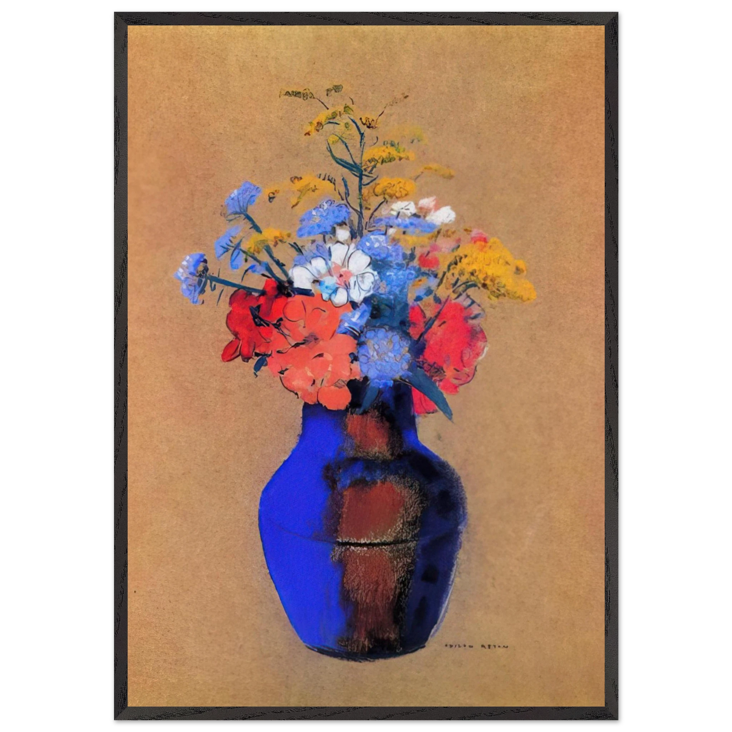WILD FLOWERS IN A VASE - Odilon Redon 70x100 cm / 28x40 inches Framed Art Print – Black Wooden Frame