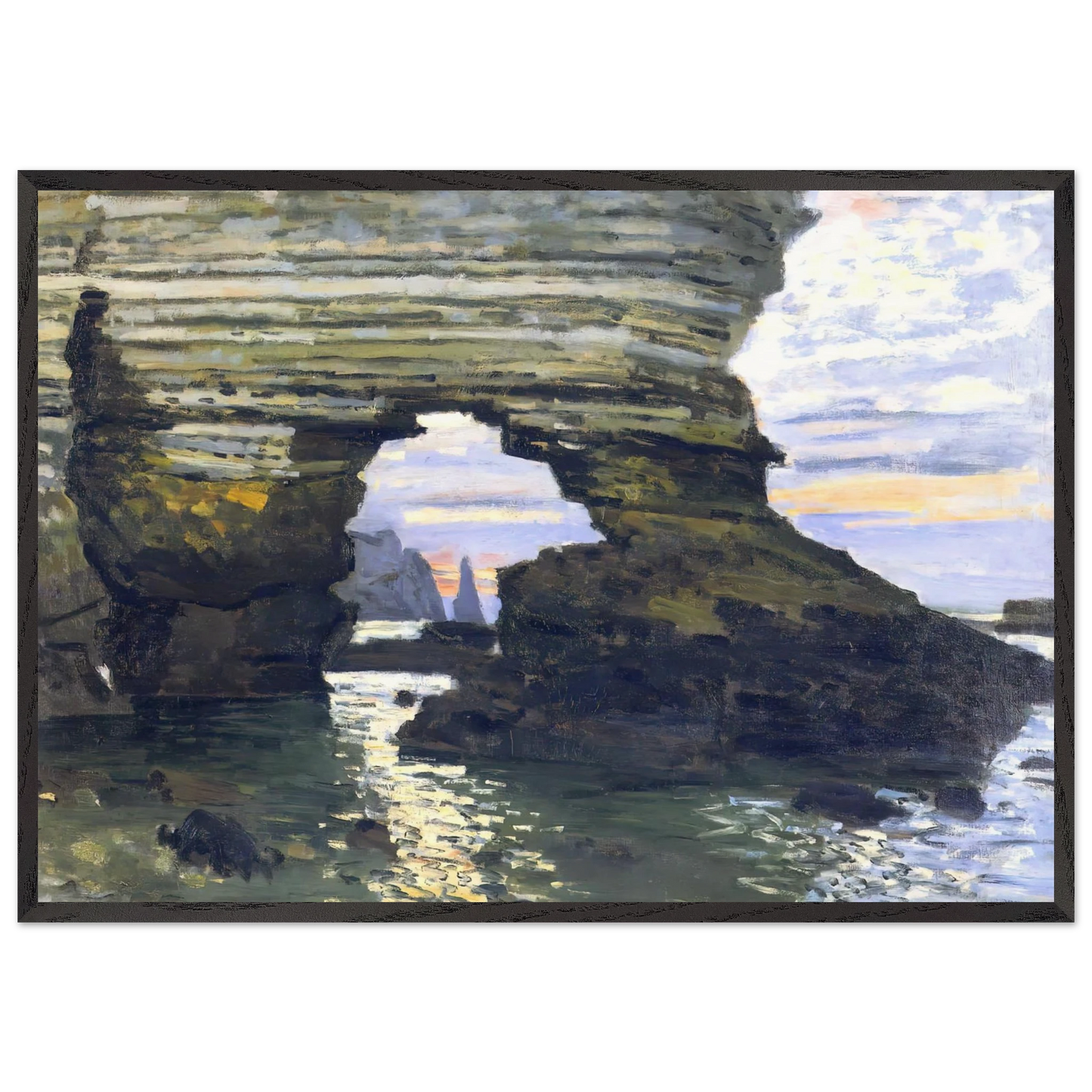 Port d Amount Etretat - claude monet 70x100 cm / 28x40 inches Framed Art Print – Black Wooden Frame