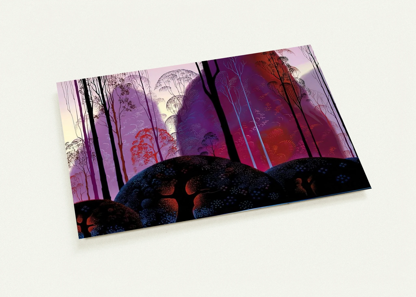 Mauve, Red and Purple By Eyvind Earle Pack of 10 Post Cards | Eyvind Earle Post Cards | A6 (10.5 x 14.8 cm) - 4.1 x 5.8 inches