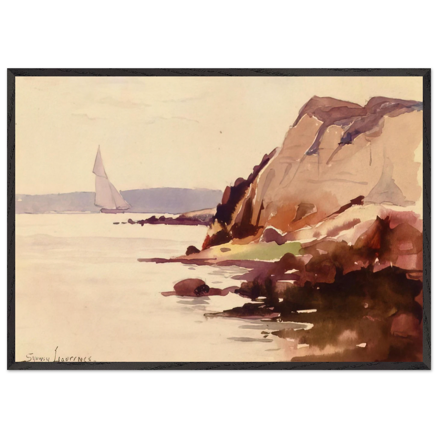 Sailing off Gloucester Coast - 1888 - Sydney Laurence 70x100 cm / 28x40 inches Framed Art Print – Black Wooden Frame